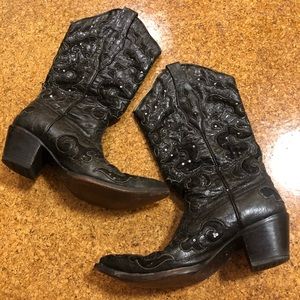 Black Sequin Inlay Corral Cowboy Boots